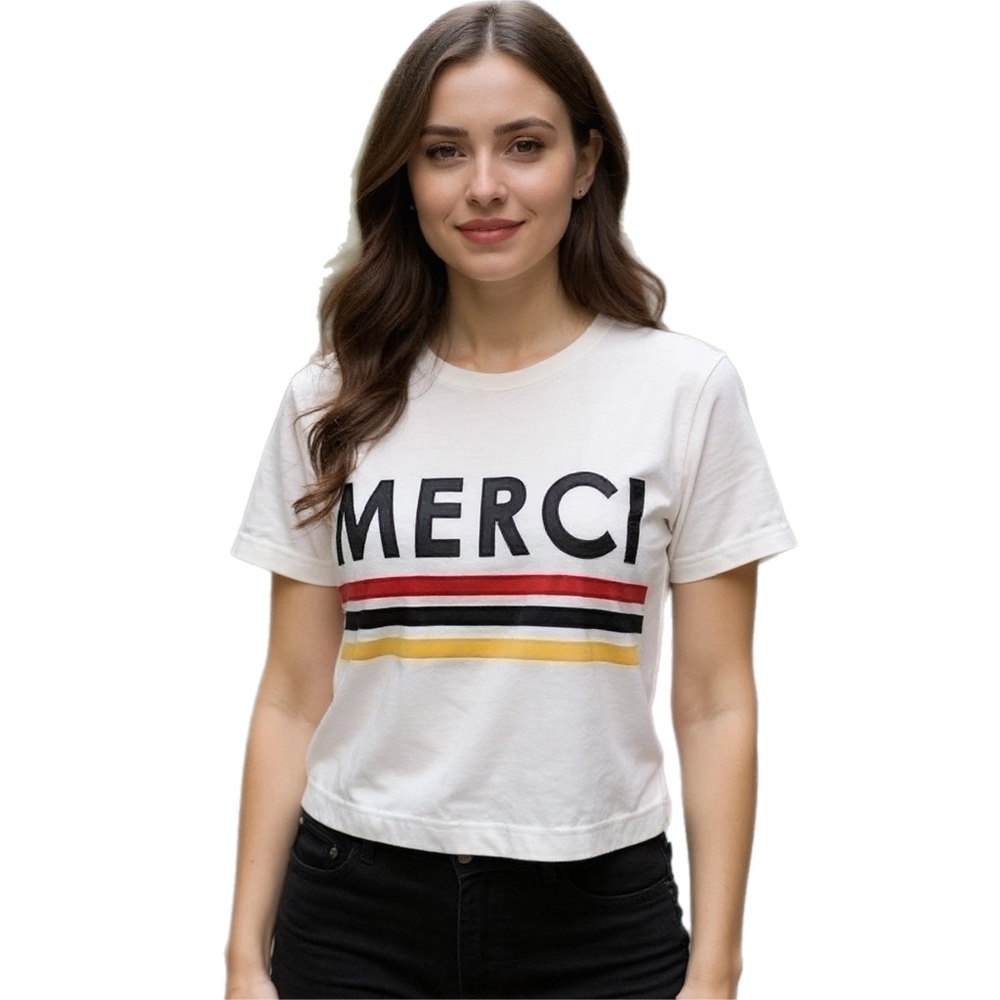 Forever 21 "Merci" Retro Stripe Graphic Crop Top